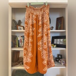Free People Boho Orange Printed Wide Leg Pants XS
